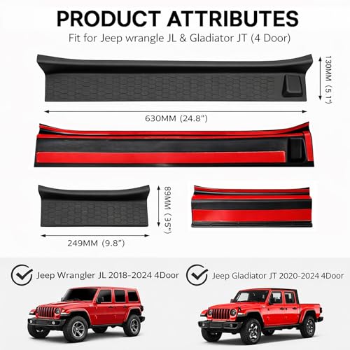 Door Sill Protector Kit for 2018-2025 Jeep Wrangler JL JLU Gladiator JT: Anti-Slip Door Entry Guards, Scratch-Resistant Step Pads, Weatherproof Car Interior Accessories for Off-Road Use
