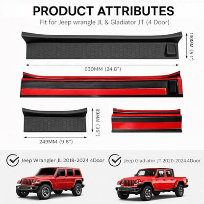 Door Sill Protector Kit for 2018-2025 Jeep Wrangler JL JLU Gladiator JT: Anti-Slip Door Entry Guards, Scratch-Resistant Step Pads, Weatherproof Car Interior Accessories for Off-Road Use
