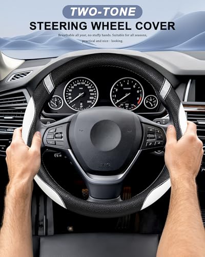 Steering Wheel Cover for Women Leather Universal Steering Wheel Cover for Car 15 inch (White) - color: White