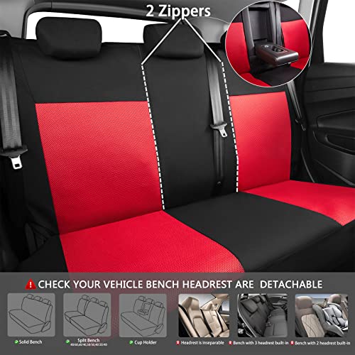 CAR PASS 3D Air Mesh Car Seat Covers Full Sets w/5mm Sponge, 4Pcs Waterproof Car Floor Mats, Steering Wheel Cover Universal Fit for SUV Sedan Truck, Airbag Compatible Automotive Interior(Black & red) - color: Red Combo