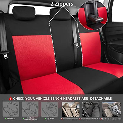 CAR PASS 3D Air Mesh Car Seat Covers Full Sets w/5mm Sponge, 4Pcs Waterproof Car Floor Mats, Steering Wheel Cover Universal Fit for SUV Sedan Truck, Airbag Compatible Automotive Interior(Black & red) - color: Red Combo