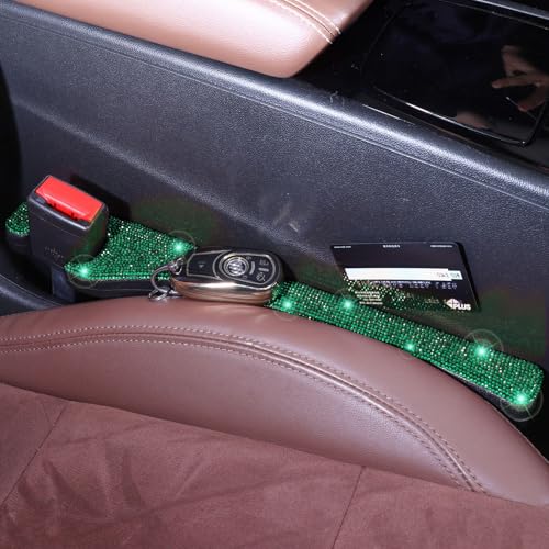 Briwill Green Car Seat Gap Filler, Set of 2 Handmade Crystal Rhinestone Diamond Car Gap Filler Green Bling Car Accessories for Women(Dark Green) - color: G-Darkgreen