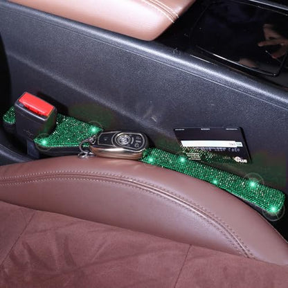 Briwill Green Car Seat Gap Filler, Set of 2 Handmade Crystal Rhinestone Diamond Car Gap Filler Green Bling Car Accessories for Women(Dark Green) - color: G-Darkgreen