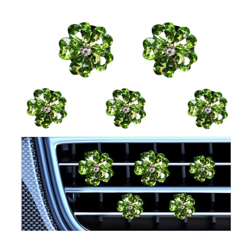 5PCS Bling Heart Flower Car Air Vent Clip, Crystal 2 Size Vehicle Air Outlet Clamps, Automotive Air Conditioning Dashboard Decoration Charm, Universal for SUV, Sedan, Truck (Green) - color: Green