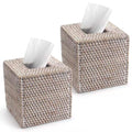 2 Pack Rattan Tissue Box Cover Square, Hand Woven Wicker Tissue Holder, 5.5 x 5.5 X 5.7 inch, Whitewash - color: Whitewash, size: Square (5.7"H) (Set of 2)