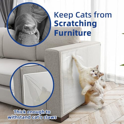 TOOSOFt Anti Cat Scratch Furniture Protector Clear Thicken Vinyl 160"x12.4" Couch Protector from Cat Claws - Single Sided Sticky Flexible Dog Tape for Furniture, for Couch Corner Door Walls Bed