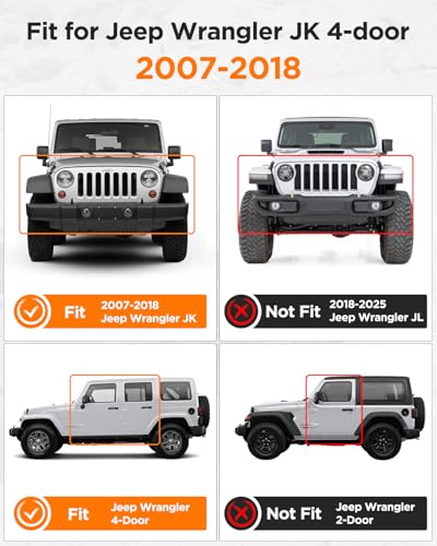 Car Floor Mats for Jeep Wrangler JK Unlimited: 2007–2018 4-Door (NOT for JL/2-Door or 4x4), Custom Fit for Unilmited Sahara Rubicon All-Weather Anti-Slip Floor Liners, 1st & 2nd Row