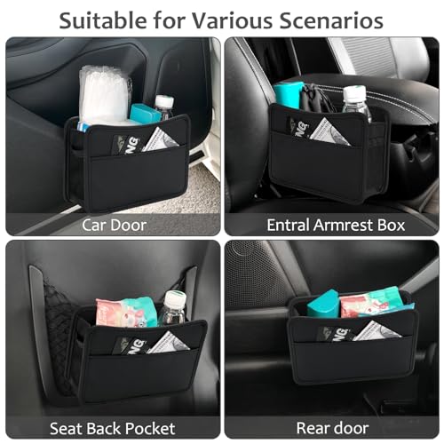 Accmor Collapsible Car Trash Can, Leather Vehicle Garbage Organizer Bin Holder with One Roll Trash Bag, Foldable Hanging Mini Cars Storage Bag Container for Auto, SUV (Black)