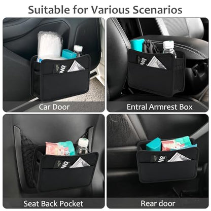 Accmor Collapsible Car Trash Can, Leather Vehicle Garbage Organizer Bin Holder with One Roll Trash Bag, Foldable Hanging Mini Cars Storage Bag Container for Auto, SUV (Black)