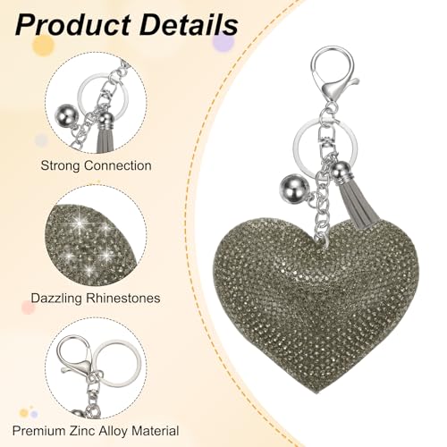 PATIKIL Rhinestone Keychains for Women, Cute Bling Heart Shape Purse Charm for Bag Handbags Car Keys - color: White Gray