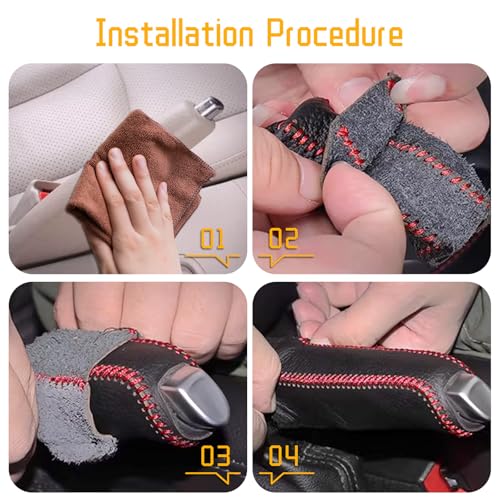 Genuine Leather Handbrake Protector Cover Compatible with Kia Sorento 2004-2007 Anti-Slip Hand Brake Parking Lever Sleeve Black