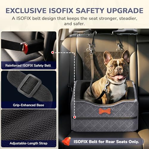 Dog Car Seat for Small Medium Dogs, 6" Elevated Booster Seat with ISOFIX Safety Fixation, Washable Cover & High Density Memory Foam, Portable for Car Front/Rear/Trunk Home Outdoor Use (Charcoal Gray) - color: Charcoal Gray, size: Small
