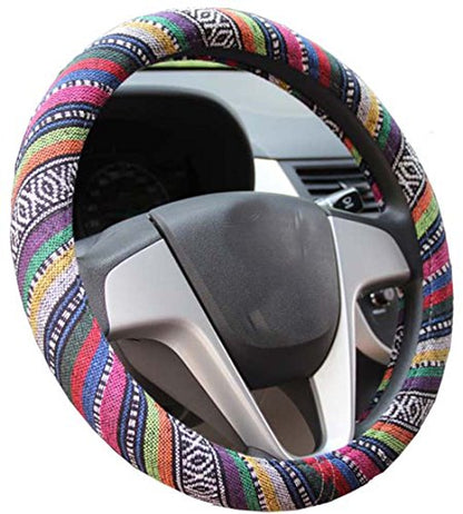 Medium Ethnic Style Coarse Flax Cloth Automotive Steering Wheel Cover Anti Slip and Sweat Absorption Auto Car Wrap Cover (14.5''-15'',B) - color: B, size: 14.5 - 15 inches
