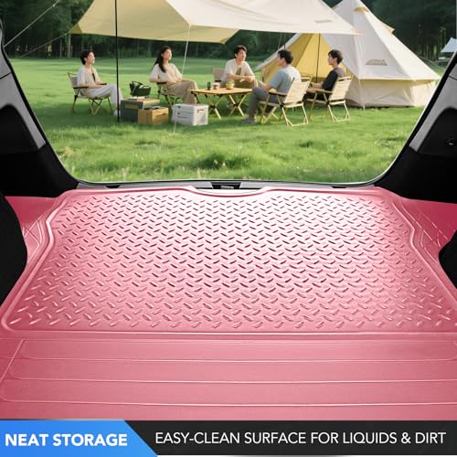 PIC AUTO Heavy Duty Cargo Liner, Trimmable All-Weather Rubber Trunk Mat for Cars, SUVs, Vans & Trucks, Anti-Slip Backing, Durable Protection, Large, Pink - color: Pink