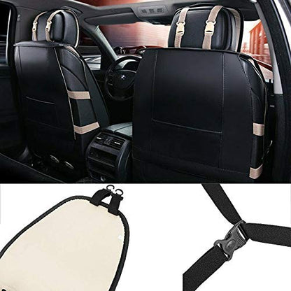 Universal PU Leather Car Seat Cover Full Set 5-Seat Front&Rear Cushions Full Seat with Pillows Fit for SUV Truck Van Year Round Use (Black/White Line) - color: Black/White Line