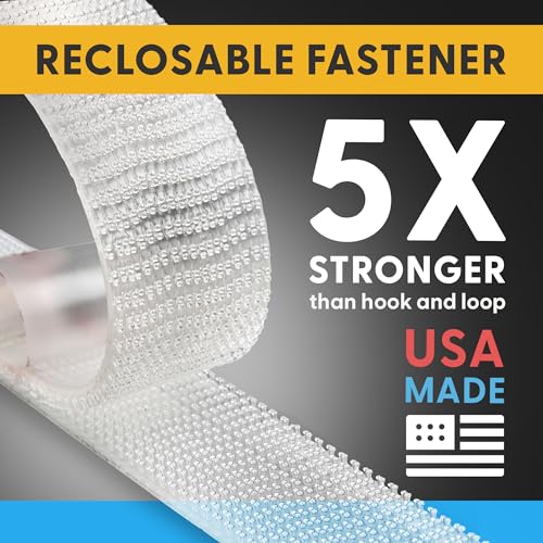 Industrial Strength 1" x 5ft Clear Scotch Self Mating Reclosable Fasteners, Stick-On Adhesive, No Tools Needed, Home Decor, Classroom, Office, Cars, Indoor-Outdoor Waterproof Compatible with SJ3560 - size: 5 FT, style: Clear
