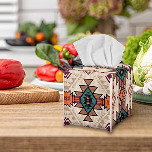 ZFRXIGN Southwestern Tissue Box Cover PU Leather Square Tissue Box Holder Home Decorative Tissue Dispenser for Bathroom Vanity Countertop, Night Stands, Office Desk & Car Boho Western Aztec