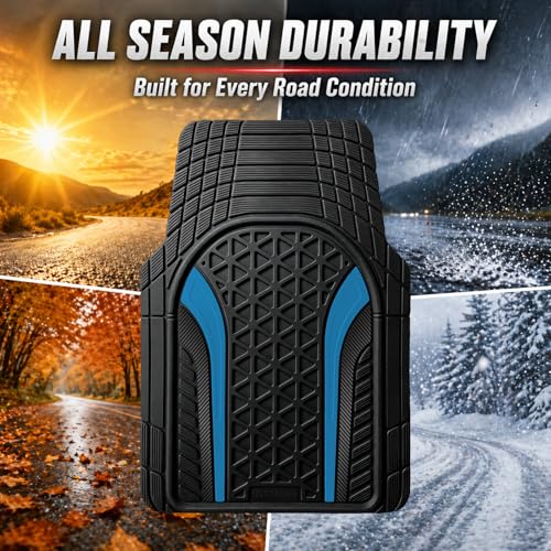 Heavy Duty Rubber Car Mats Carbon Fiber Design (Electric Blue), 4-Piece Deep Waterproof Floor Mats Set (Front & Rear Full Set), All Weather Universal Trim to Fit Automotive SUV Sedan Truck - color: Electric Blue, size: Carbon Fiber
