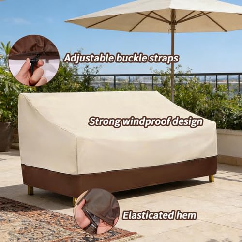 GLOBLELAND Beige Brown 2-Seater Outdoor Couch Cover 58Wx32.5Dx31H inch Waterproof Sofa Covers Oxford Patio Chair Loveseat Cover for Lawn Patio Courtyard Balcony Furniture