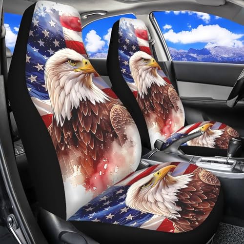 Dreaweet American Flag Bald Eagle Car Seat Covers Front Seats Only Washable Universal 2 Piece Elastic High Back Bucket Seat Covers for Most Cars SUV Trucks Patriotic Car Accessories Interior - color: American Flag Bald Eagle