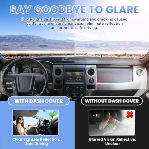 Sunsdrew Dash Cover for 2009-2014 Ford F150 Dashboard Cover Mat for F-150 Suede Dash Mat Accessories Sun Shade Nonslip Mesh Protector No Glare(with Light Sensor) - size: 09-14 F-150Dash Cover