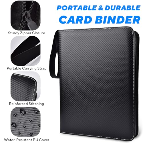 Portable 9-Pocket Trading Card Binder, Holds 1080 Cards with 60 Removable Double-Sided Sleeves, Baseball Card Binder Card Storage Organizer Album for Boys, Girls, Sports & Game Cards