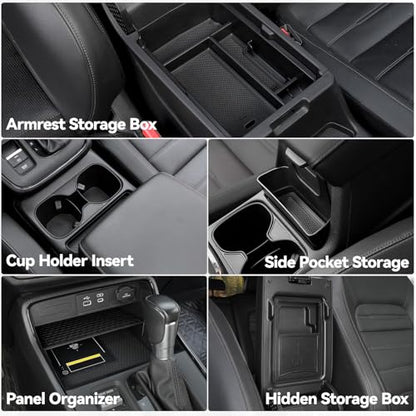 5PCS Center Console Organizer Tray for 2026 2025 2024 2023 Honda CRV Accessories, Armrest Storage Box and Drawer, Armrest Hidden Storage Box, Dashboard Organizer Tray and Cup Holder for Honda CR-V - style: fit for Honda CR-V 2023-2026