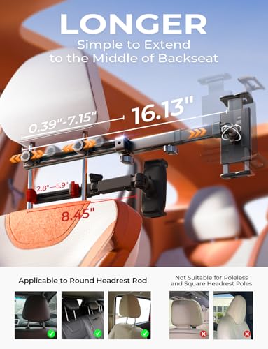 LISEN for iPad Holder Car Tablet Mount, Road Trip Essentials Toddler Kids Travel Gifts, Car Accessories for Women Interior Organizer Mens Truck 3in1 Tablet Holder for Car Camping Back Seat Headrest