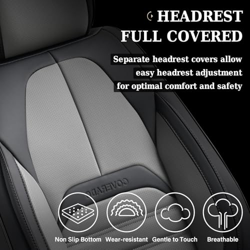Coverado Waterproof Nappa Leather Car Seat Covers, Automotive Seat Covers，Front Car Seat Cushion & Car Seat Protector, Seat Covers Universal Fit for Most Cars, SUVs,Trucks,Black&Gray - color: BlackGray-A, size: Front