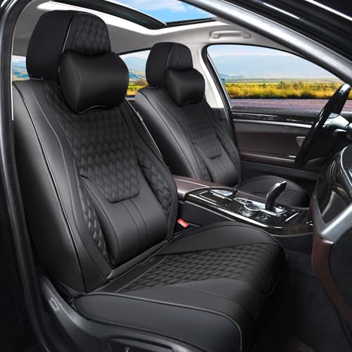 5 Car Seat Covers with Neck Pillow, Front Covers for Cars, Car Seat Cover Front Seats, Car Seat Protector Waterproof, Leather Car Seat Cushion, Universal Interior Seat Covers for Most Cars (7PCS )