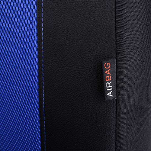 Flying Banner car seat Covers Full Set Faux Leather Air Mesh Breathable Man Lady Airbag Compatible Rear Bench Split 40/60 50/50 60/40 Truck Pick Up (Full Set - Low Back, Black Blue) - color: Black Blue