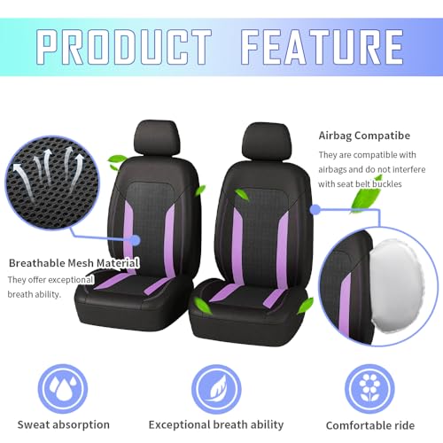 4PCS Cooling Car Seat Covers,Breathable Front Seat Covers with Mesh Construction and Foam Padding,Car Seat Protector to Reduce Back Sweating,Universal Car Interior for Car SUV (Purple) - color: Purple
