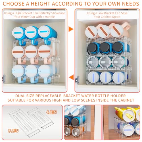 Large Stanley Cup Holder With Handle Groove,Stackable Tumbler and Water Bottle Organizer for Kitchen Cabinets,2 Tier Waterbottle and Cup Storage Organizer for 40 OZ Yeti,Owala,Yeti Storage