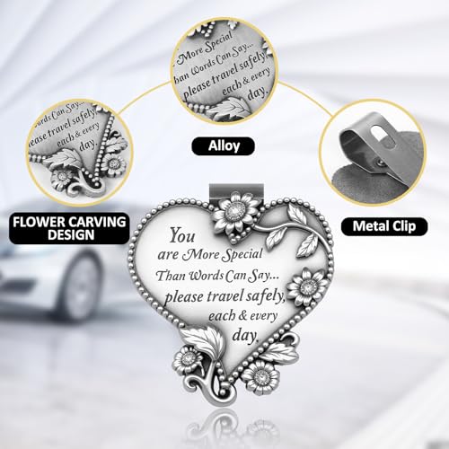 Heart-Shaped Car Visor Clip, Driving Safety Prayer Religious Car Gifts for New Driver Teen Boys Girls Parent Family Friends, New Car Gifts