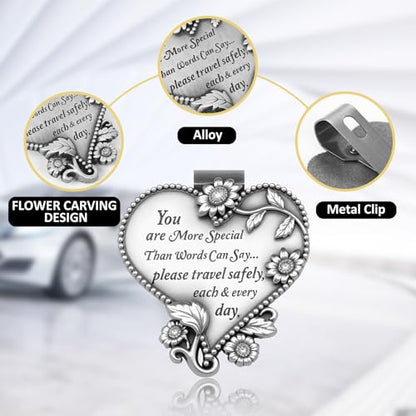 Heart-Shaped Car Visor Clip, Driving Safety Prayer Religious Car Gifts for New Driver Teen Boys Girls Parent Family Friends, New Car Gifts