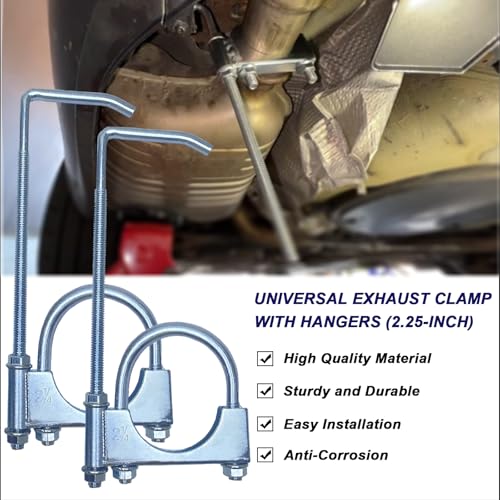 2.25" Exhaust Clamp With Hanger, Exhaust Pipe Hanger Muffler Hanger Universal for 2.25 Inch Exhaust Pipes(2 Pcs) - size: 2.25 Inch-2 PACK