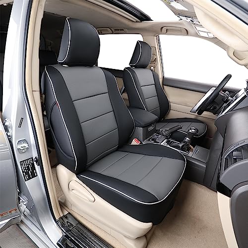 EKR 4runner Seat Covers Full Set (5 Seats) 2010-2024,Car Seat Cover for Toyota 4 Runner,Leather Seat Covers for Cars SUV,Car Seat Protector Cushion Waterproof,Front Back Car Seat Covers(Black/Gray) - color: Faux Leather(Black/Gray), size: 2010-2024 2-row,