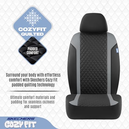 Skechers Seat Covers Contour Foam Cozy Fit,Leather Car Seat Covers, Car Seat Covers Front Seats Airbag Compatible, Universal Automotive Comfort for Most Cars, Vans, Trucks, SUV,Gray - color: Black and Gray