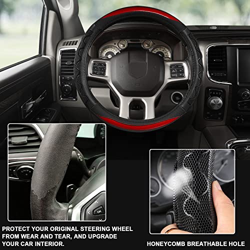 GIANT PANDA Steering Wheel Cover for Dodge Ram 1500 - Car Steering Wheel Covers for Dodge Ram 2500 3500 15.5-16 inch - Red - color: B-Black+Red