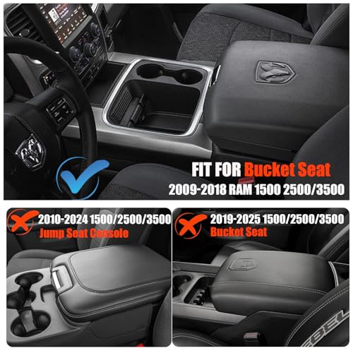 Center Console Cover for Dodge Ram 1500 2500 3500 Bucket Seat - 2009 2010 2011 2012 2013 2014 2015 2016 2017 2018 Dodge Ram Middle Console Armrest Cover (Bucket Console Only) - size: 1) 09-18 |RAM 1500/2500/3500| Bucket Seat,Thick