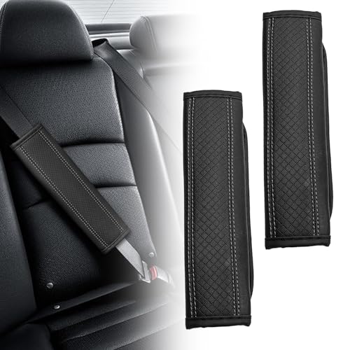 2PCS Universal Car Safety Belt Cover Pad, Breathable Leather Shoulder Strap Protector for Comfort and Safety, Car Accessories Interior Decor for SUV, Truck (Black) - color: Black
