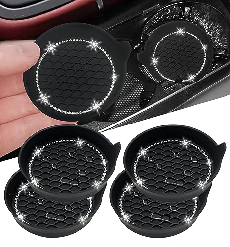 NBTEPEM 4PCS Bling Car Coasters, Non-Slip Insert Water Bottle Holder Pads, Bling Crystal Rhinestone Dustproof Automotive Interior Accessories, Universal for Vehicles, Trucks, RVs (4 pcs, Black) - color: New Black, size: 4 pcs