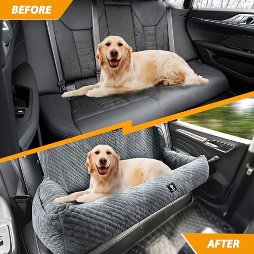 Large Dog Car Seat Under 100LBS,Dog Car Bed with Safety Tethers/Storage Pocket,Only for Back Seat-Gray - color: Dog Car Bed(Gray)