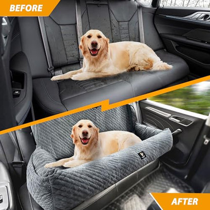 Large Dog Car Seat Under 100LBS,Dog Car Bed with Safety Tethers/Storage Pocket,Only for Back Seat-Gray - color: Dog Car Bed(Gray)