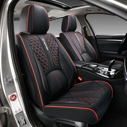 for Nissan Rogue 2008-2026 Car Seat Covers, Red Edge Car Seat Covers, Premium Leather, 5 Seats Full Set, Waterproof, Anti-Slip, Protect and Upgrade Seats, Beautify the Interior of Old Cars - color: Luxury_Black and Red Edge