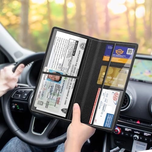 FINPAC Car Registration and Insurance Card Holder, Vehicle Glove Box Card Organizer Wallet Automobile Accessories for License - color: Black