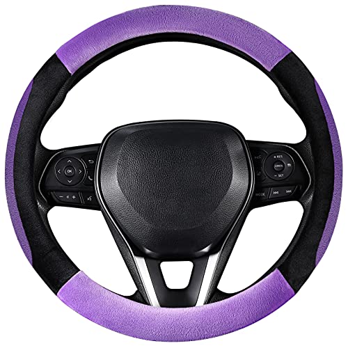 SEG Direct Steering Wheel Cover for Car, Standard Size 14.5-15 inch, Auto Interior Accessories, Plush Warm Velvet, Summer Winter, Purple