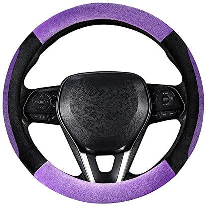 SEG Direct Steering Wheel Cover for Car, Standard Size 14.5-15 inch, Auto Interior Accessories, Plush Warm Velvet, Summer Winter, Purple