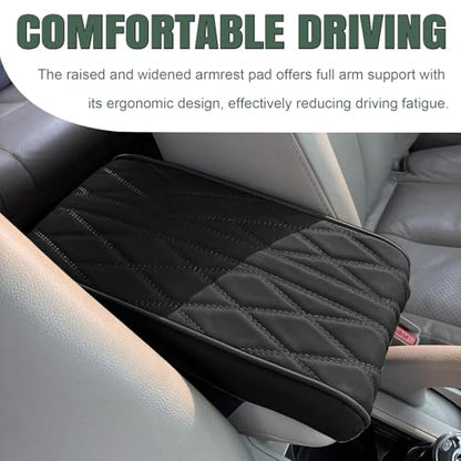 1 PCS Car Armrest Box Booster Pad, Leather 3D Texture Anti-Scratch Protective Cover, Memory Foam Leather Relieve Elbow Pressure Cushion, Universal for SUV, Truck, RV and More (Black)
