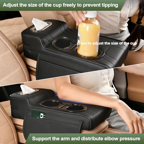 Upgrade Multifunctional Car Armrest Cushion,Center Console Cover with 2 Cup Holder,Arm Rest Cover for Car,Car Armrest Storage Box, Car Accessories Center Console Organizers for Most Cars - style: Style B